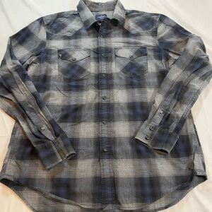 American Eagle Outfitters Navy and Charcoal Plaid Shirt